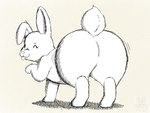 all_fours ambiguous_gender big_butt butt clothing feral looking_at_viewer looking_back looking_back_at_viewer one_eye_closed paws raised_paw raised_tail shaking_butt shirt solo tail tongue tongue_out topwear wink winking_at_viewer wafflefox lagomorph mammal 4:3 sketch