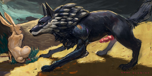 absurd_res ambiguous_gender animal_genitalia animal_penis anthro black_body black_fur blue_eyes butt canid canine canine_penis canis digital_media_(artwork) digital_painting_(artwork) duo erection feral fur genitals hi_res lagomorph leporid long_ears male mammal muscular muscular_male nebaglubina nude paws penis rabbit wolfRating: ExplicitScore: 21User: nebaglubinaDate: November 06, 2019