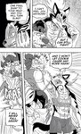 anthro dialogue female held_by_throat larger_female male muscular size_difference speech_bubble text daigaijin furryfight_chronicles golgadoo avian bird canid canine chicken galliform gallus_(genus) mammal phasianid 2020 comic english_text hi_res monochrome