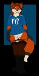 anthro bottomless breasts brown_hair clothed clothing dipstick_tail female flashing football_jersey genitals green_eyes hair legwear looking_at_viewer markings panties pussy smile solo standing stockings tail tail_markings teeth underwear undressing vaginal os canid canine fox mammal 2017 alpha_channel hi_res