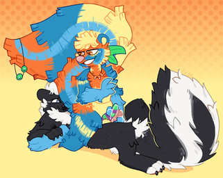 anthro blush bodily_fluids cum dotted_background duo erection frottage genital_fluids genitals halftone_background jewelry male male/male necklace pattern_background penile penis penises_touching pinata precum sex simple_background stippling straddling tail crownedvictory skahyoonk mammal mephitid skunk 2020 halftone hi_res