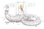 after_vore apode belly breasts female female_pred group legless multiple_prey nipples overweight serpentine simple_background size_difference split_form text vore white_background frakass ragnarok_online isis_(ragnarok_online) draconcopode human lamia mammal reptile scalie snake 2009 english_text
