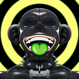 anthro black_latex bone_collar_tag clothing collar collar_tag covered_eyes good_boy green_tongue latex latex_clothing latex_mask latex_skinsuit male mask skinsuit solo spiked_collar spikes tight_clothing tongue tongue_out monkeymuku muku_(monkeymuku) haplorhine mammal monkey primate 1:1 hi_res