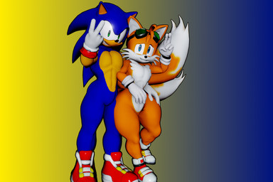 2_tails anthro blue_body blue_eyes clothing duo eyewear femboy footwear fur gloves goggles green_eyes hand_on_hip handwear male male/male multi_tail orange_body orange_fur posing_for_picture red_clothing red_footwear red_shoes shoes shy_smile smile tail thick_thighs wide_hips mmdinngdonng sega sonic_riders sonic_the_hedgehog_(series) miles_prower sonic_the_hedgehog canid canine eulipotyphlan fox hedgehog mammal 3d_(artwork) digital_media_(artwork) hi_res