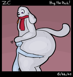 ambiguous_gender anthro big_butt bottom_heavy butt duo hand_on_head happy heart_symbol hug huge_butt male male/ambiguous plushie scarf size_difference smile squish thick_thighs zerocloak chance_(zerocloak) animate_inanimate felid feline humanoid living_plushie mammal hi_res