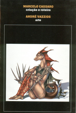 anthro biped breasts dagger female horn melee_weapon non-mammal_breasts sitting solo tail text weapon andre_vazzios lua_dos_dragoes mythology dragon mythological_creature mythological_scalie scalie 1998 comic cover hi_res portuguese_text translated