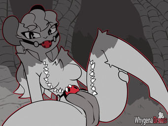 anthro ball_gag belly_mouth bottomwear breasts clothed clothing featureless_breasts female gag loincloth looking_at_viewer simple_background small_waist solo thick_thighs topless topless_female whygena mammal mimic mouse murid murine rodent 2d_animation 4:3 animated frame_by_frame