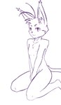 anthro femboy kneeling looking_at_viewer male nude pose smile smiling_at_viewer solo tail shatikal morenatsu shin_(morenatsu) domestic_cat felid feline felis mammal 2014 black_and_white monochrome purple_and_white sketch