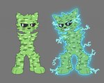 4_legs black_sclera electricity fur green_body green_fur green_skin lightning male open_mouth simple_background solo kevinkuo microsoft minecraft mojang xbox_game_studios charged_creeper creeper_(minecraft) creeper_taur domestic_cat felid feline felis mammal taur digital_media_(artwork)