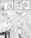 anthro canid canine cellphone clothed clothing comic convenient_censorship dialogue dipstick_ears disney duo ear_markings ears_down ears_up electronics english_text female fox fur greyscale hi_res judy_hopps lagomorph leporid male male/female mammal monochrome multicolored_ears navel nick_wilde open_mouth phone pivoted_ears police police_uniform rabbit red_fox sitting speech_bubble text the_gory_saint true_fox tuft uniform zootopia