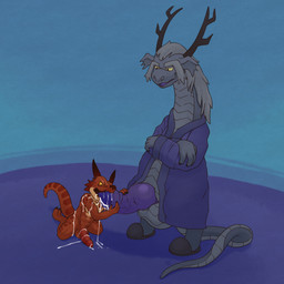 4_fingers anthro anthro_on_anthro balls bodily_fluids claws clothed clothing crossed_arms cum cum_in_mouth cum_inside cum_on_balls cum_on_ground cum_on_leg cum_on_penis cum_on_shoulder dominant duo erection fellatio fingers footwear foreskin front_view genital_fluids genitals grey_body grey_hair hair horn humanoid_genitalia humanoid_penis hybrid_genitalia hybrid_penis kneeling knot larger_dom larger_male long_hair looking_down male male/male male_penetrated male_penetrating male_penetrating_male nude open_mouth oral oral_penetration partially_clothed penetration penile penis penis_grab purple_penis red_body sex shoes size_difference slippers smaller_male standing tail argon_vile dungeons_and_dragons hasbro little_witch_academia mythology studio_trigger wizards_of_the_coast fafnir_(little_witch_academia) dragon kobold kobold_(5e) mythological_creature mythological_scalie scalie 1:1 2018 digital_media_(artwork) hi_res signature