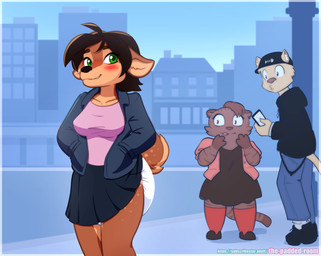 anthro blush bottomwear clothed clothing detailed_background diaper diaper_under_clothing diaper_under_skirt female front_view group outside public public_exposure skirt street trio wearing_diaper the_padded_room naomi_(arzdin) deer felid feline mammal absurd_res digital_drawing_(artwork) digital_media_(artwork) hi_res
