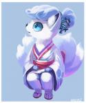 2016 absurd_res accessory alolan_form alolan_vulpix ambiguous_gender anthro asian_clothing blue_eyes blue_hair canid canine clothing cryogonal east_asian_clothing footwear fur generation_5_pokemon generation_7_pokemon hair hair_accessory hairpin hi_res japanese_clothing magiace mammal multi_tail nintendo pokemon pokemon_(species) regional_form_(pokemon) sandals semi-anthro simple_background solo tail white_body white_fur
