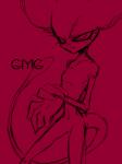 crossgender female not_furry solo text morphine_(artist) earthbound_(series) nintendo giygas alien black_and_red low_res monochrome sketch