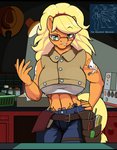 anthro black_bars eyewear female glasses solo tool_belt tools workshop droll3 capcom devil_may_cry devil_may_cry_5 friendship_is_magic hasbro my_little_pony applejack_(mlp) nico_(devil_may_cry) equid equine horse mammal pony hi_res letterbox