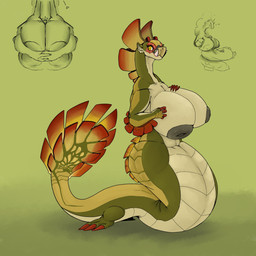 anthro belly big_breasts breasts clasped_hands claws coiled_tail curvy_figure female floral_tail flower flower_accessory flower_tail green_body green_scales huge_breasts hyper hyper_breasts looking_at_viewer multiple_angles petal_crest plant red_claws red_flower scales sharp_teeth sitting smile solo tail teeth thick_thighs white_belly wide_hips yellow_eyes yaginoko capcom monster_hunter hybrid najarala reptile scalie snake snake_wyvern 1:1 full-length_portrait hi_res portrait