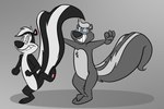 anthro duo eyewear eyewear_only feet glasses glasses_only grin hi_res looking_back looney_tunes male male/male mammal mephitid nude pepe_le_pew raised_leg raised_tail ray_rhythmus skunk skunk_tail slim smile tail thick_tail unknown_artist warner_brothers wearing_glasses