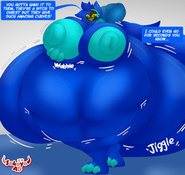 3_toes 4_fingers abdominal_bulge after_vore anthro areola belly big_areola big_belly big_breasts big_butt big_feet big_nipples blue_body blue_fur blue_hair breasts butt claws clothed clothing cybernetics digested feet female fingers fur hair hand_behind_head holding_breast huge_areola huge_belly huge_breasts huge_butt hyper hyper_breasts hyper_butt long_tail looking_at_self machine nipples onomatopoeia open_mouth partially_clothed protogen_visor raised_tail simple_background sound_effects speech_bubble tail text thick_thighs toes torn_clothing vore wide_hips yellow_eyes sokoyo_owo starry_(sokoyo_owo) canid canine cyborg mammal protogen hi_res