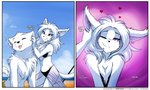 :3 =_= =w= anthro bikini blep bodily_fluids border chest_tuft clothed clothing dialogue drooling duo ear_rub ear_scratch ear_tuft eargasm eyebrows eyelashes eyes_closed female fluffy fur hair heart_eyes heart_symbol looking_pleasured male midriff one_eye_closed outside pink_background pupils purple_eyes saliva scratching sensitive_ears simple_background skimpy sky smile sound_effects swimwear symbol-shaped_pupils text tongue tongue_out topless topless_male tuft two-piece_swimsuit unusual_pupils white_background white_body white_border white_fur white_hair conditional_dnp tom_fischbach twokinds female_snow_basitin wolfie_(twokinds) basitin canid canine canis keidran mammal wolf 2021 adobe_photoshop_(artwork) colored comic digital_media_(artwork) english_text hi_res url