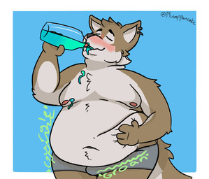 belly big_belly blush chugging clothing drinking dripping ear_piercing fluffy hand_on_belly huge_belly male navel nipples obese overweight piercing solo sound_effects underwear weight_gain plumppancake epic_games fortnite wendell_(fortnite) canid canine canis mammal wolf hi_res