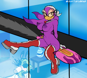 anthro areola beak beverage blue_eyes boots boots_only breasts clothing container cup duo exhibitionism eyewear female footwear footwear_only genitals glass glasses gloves handwear holding_container holding_cup holding_mug holding_object hoverboard male mostly_nude mug nipples nude public public_nudity purple_body round_glasses shoes sitting smile spitting_drink vulva wearing_glasses justtaylor idw_publishing sega sonic_riders sonic_the_hedgehog_(comics) sonic_the_hedgehog_(idw) sonic_the_hedgehog_(series) clutch_the_opossum wave_the_swallow avian bird hirundinid oscine passerine swallow_(bird) digital_media_(artwork) hi_res