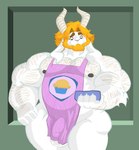 anthro beard biceps blonde_hair body_hair chest_hair facial_hair hair hairy horn long_ears male muscular muscular_male nipples pecs solo mc_morrales undertale_(series) asgore_dreemurr bovid bovine caprine goat mammal hi_res