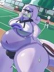 ambiguous_gender anthro ball belly bench big_belly breasts bulge clothing crop_top detailed_background duo gynomorph holowear_(pokemon) intersex looking_at_viewer outside panties shirt slime solo_focus sport tennis tennis_ball tennis_court tennis_racket thick_thighs topwear under_boob underwear mcerror ambient_among_us among_us innersloth nintendo pokemon pokemon_unite purple_unite_style_goodra generation_6_pokemon goodra pokemon_(species) 3:4 absurd_res hi_res