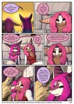 anthro breasts brown_body brown_fur clothed clothing comic dialogue digital_media_(artwork) dra'essa duo english_text female feretta fur hair hi_res meeka_rose mountain nanika_ammi_rose outside pink_eyes pink_hair purple_body purple_eyes purple_fur purple_hair shaded smile sunset tale_of_tails temple text url white_body white_fur