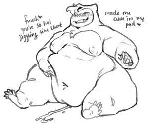 after_orgasm anthro blush bodily_fluids cum genital_fluids heart_symbol male nipples obese overweight overweight_anthro overweight_male sitting solo text kyrosh nintendo pokemon sanco_(kyrosh) generation_1_pokemon pokemon_(species) snorlax english_text