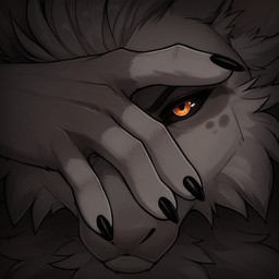 annoyed anthro black_sclera claws finger_claws fluffy frown frowning_at_viewer furrowed_eyebrows male neck_tuft orange_eyes solo tuft kabscorner ahtos_peltenein_(lights_in_the_darkness) hyena mammal 1:1
