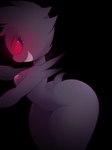 anthro breasts butt erect_nipples female generation_1_pokemon gengar glowing glowing_eyes grin hi_res looking_back milkibee navel nintendo nipples nude pink_nipples pokemon pokemon_(species) purple_body red_eyes red_sclera short_tail side_boob simple_background small_breasts smile solo tail teeth_showing wide_hips