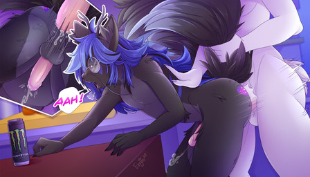 anal anal_orgasm anal_penetration anthro anus ass_up balls bent_over blue_body blue_fur bodily_fluids butt butt_shot cum cum_in_ass cum_inside duo ejaculation erection eyewear femboy fluffy from_behind_position fur genital_fluids genitals grey_body grey_fur hair hands-free humanoid_genitalia humanoid_penis long_hair looking_pleasured male male/male male_penetrated male_penetrating male_penetrating_male markings moan multi_tail nude orgasm penetration penile penile_penetration penis penis_in_ass sex slim_anthro standing tail tail_grab text thighs_together white_body white_eyes white_fur engieart mythology jack_(kitsuphrenia) bovid canid canine caprine dragon eastern_dragon fox goat hybrid mammal mythological_creature mythological_scalie scalie hi_res