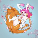 ambiguous_gender anthro anthro_on_feral bestiality big_breasts breasts duo eye_contact female feral flower fur hair long_ears looking_at_another orange_body orange_fur pink_hair plant white_body white_fur phallusbro gunfire_reborn desert_coyote_(gunfire_reborn) tao_(gunfire_reborn) canid canine lagomorph leporid mammal rabbit 1:1 2023 hi_res