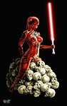5_fingers 5_toes anterior_nasal_aperture barefoot big_breasts biped black_background bone breasts collarbone exposed_breasts feet female fingernails fingers genitals holding_melee_weapon holding_object holding_sword holding_weapon lekku_(anatomy) lightsaber looking_at_viewer melee_weapon nails navel nipples not_furry nude pseudo_hair pussy red_body red_lightsaber red_skin simple_background sith sith_lord sitting skull solo sword tattoo toes ventral_groove weapon yellow_eyes darthhell star_wars darth_talon alien alien_humanoid humanoid twi'lek 2010 3d_(artwork) 5:8 dark_theme digital_media_(artwork) hi_res