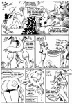 anthro basket bent_over big_bad_wolf black_and_white body_hair bottomwear canid canine canis clothed clothing collar comic container dialogue duo english_text fairy_tales female flaccid fluffy fluffy_tail fur genitals hair happy_trail heart_symbol human humanoid_genitalia humanoid_penis line_art little_red_riding_hood little_red_riding_hood_(copyright) looking_at_viewer male mammal monochrome nude open_mouth outside pants pen_(artwork) penis plant pose retro simple_background smile standing tail text tongue traditional_media_(artwork) unknown_artist white_background wolf