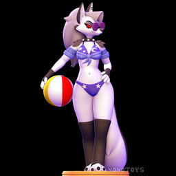 3d_modeling 3d_print anthro ball beach beach_ball bikini clothing collar ear_piercing female footwear grey_hair hair hand_on_hip inflatable lowered_tail piercing red_eyes simple_background smile socks solo spiked_collar spikes standing sungalsses swimwear two-piece_swimsuit white_body nonotoys hellaverse helluva_boss loona_(helluva_boss) 1:1 3d_(artwork) digital_media_(artwork) hi_res