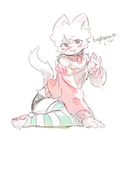 ambiguous_gender anthro blush collar femboy fur long_socks male solo white_body white_fur rookiewaffle boy_kisser_(meme) domestic_cat felid feline felis mammal 3:4 hi_res meme