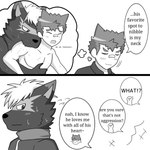 anthro bite bite_mark bite_mark_on_neck bite_mark_on_shoulder biting_another dialogue duo male male/male mob neck_bite speech_bubble text dragokaizer666 lifewonders tokyo_afterschool_summoners bandaid_protagonist_(tas) protagonist_(tas) tadatomo_(tas) canid canine canis domestic_dog human mammal 1:1 black_and_white comic english_text monochrome translated