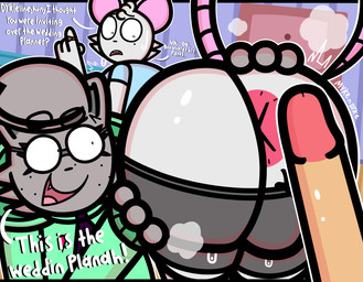 anthro anus blue_clothing blue_shirt blue_topwear bodily_fluids butt clothing digit_ring female freckles fur green_clothing green_jacket green_topwear grey_body grey_fur group jacket jewelry male markings mole_(marking) pink_tail presenting presenting_hindquarters ring romantic romantic_couple shirt sweat tail text topwear trio wedding_ring conditional_dnp mykendyke dykie_(mykendyke) simon_(mykendyke) human mammal mouse murid murine procyonid raccoon rodent absurd_res hi_res