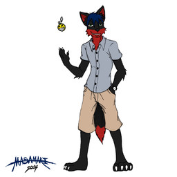 anthro biped claws clothed clothing explosives fur grenade grin hair looking_at_viewer male pose simple_background smile solo standing teeth weapon masamaki canid canine fox mammal 1:1 2014