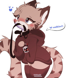 anthro blue_eyes blush clothing collar female fur grey_body grey_fur hoodie leash leashed_collar legwear solo thigh_highs topwear chiinukii cult_of_the_lamb massive_monster_(studio) lamb_(cult_of_the_lamb) whiskers_(lishka) felid feline mammal hi_res