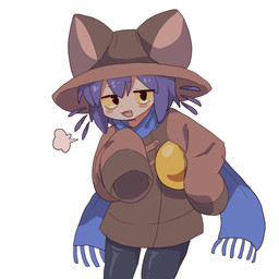 ambiguous_gender ambiguous_humanoid animal_ears blue_hair blue_whiskers blush blush_stickers cute_fangs fangs front_view furgonomic_hat furgonomic_headwear furgonomics hair looking_at_viewer narrowed_eyes open_mouth open_smile scarf short_hair simple_background smile smug solo tan_body tan_skin teeth three-quarter_view whiskers white_background yellow_eyes magg_(pixiv) oneshot niko_(oneshot) animal_humanoid felid felid_humanoid feline feline_humanoid humanoid mammal mammal_humanoid 2025 digital_drawing_(artwork) digital_media_(artwork) hi_res