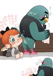 anthro blush butt duo eyewear female glasses implied_oral male male/female text kwns_s_(nemu) animal_crossing nintendo brewster_(animal_crossing) villager_(animal_crossing) avian bird columbid human mammal pigeon hi_res japanese_text partially_translated translation_request