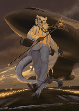 aircraft airplane airport anthro claws clothing gold_(metal) male pawpads paws rich solo suit tail toe_claws vehicle walking walking_towards_viewer conditional_dnp latex_(artist) bosssergal sergal hi_res