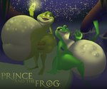 abdominal_bulge belly big_belly duo female green_body huge_belly male night open_mouth outside sitting smile standing teeth text vore afraart disney the_princess_and_the_frog prince_naveen princess_tiana amphibian frog 6:5 digital_media_(artwork) english_text hi_res shaded tagme