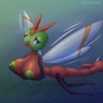 anthro areola big_breasts bodily_fluids breast_grab breast_squish breasts fangs female flying green_areola green_nipples hand_on_breast holding_breast lactating milk nervous nipple_dip nipples open_mouth semi-anthro solo squish sweat teeth blubluumon nintendo pokemon arthropod generation_2_pokemon insect pokemon_(species) yanma 1:1 hi_res