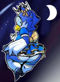 anthro beak big_butt blue_body blue_feathers bottom_heavy butt clothed clothing crossdressing crossdressing_male eyewear feathers glasses magical_girl_outfit male nerd panties rear_view solo underwear ream_n_cream kings_of_hell stolas_(kings_of_hell) avian bird owl hi_res