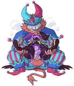 anal anthro ball_size_difference balls clothing duo erection fool's_hat genitals hat headgear headwear humanoid_genitalia humanoid_penis jester male male/male male_penetrated male_penetrating male_penetrating_male penetration penis sex shortstack shortstack_male palomine deltarune undertale_(series) jevil_(deltarune) darkner felid lion mammal pantherine hi_res