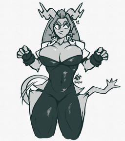 angry annoyed anthro antlers big_breasts breasts female flustered horn solo thick_thighs mifdraws mifiles pseudoregalia sybil_(pseudoregalia) bovid caprine goat jackalope lagomorph leporid mammal rabbit absurd_res hi_res restricted_palette