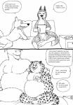 anthro balls bed fur furniture genitals group male nude on_bed profanity simple_background smile speech_bubble text white_background bernielover disney zootopia benjamin_clawhauser officer_wolfard bovid bovine canid canine canis cape_buffalo caprine cheetah felid feline mammal wolf comic english_text hi_res monochrome